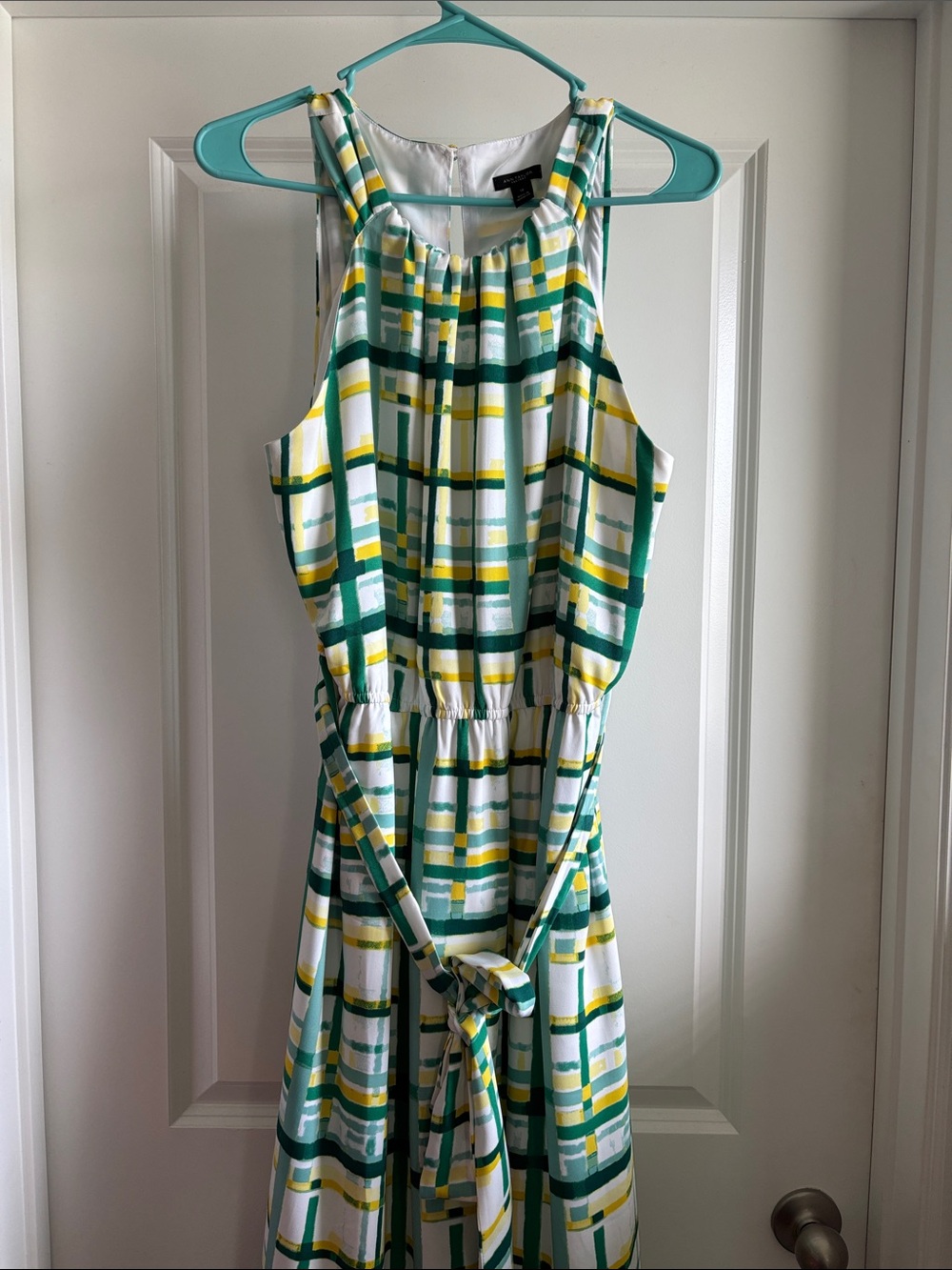Ann Taylor Green, Yellow & White Plaid Maxi Dress